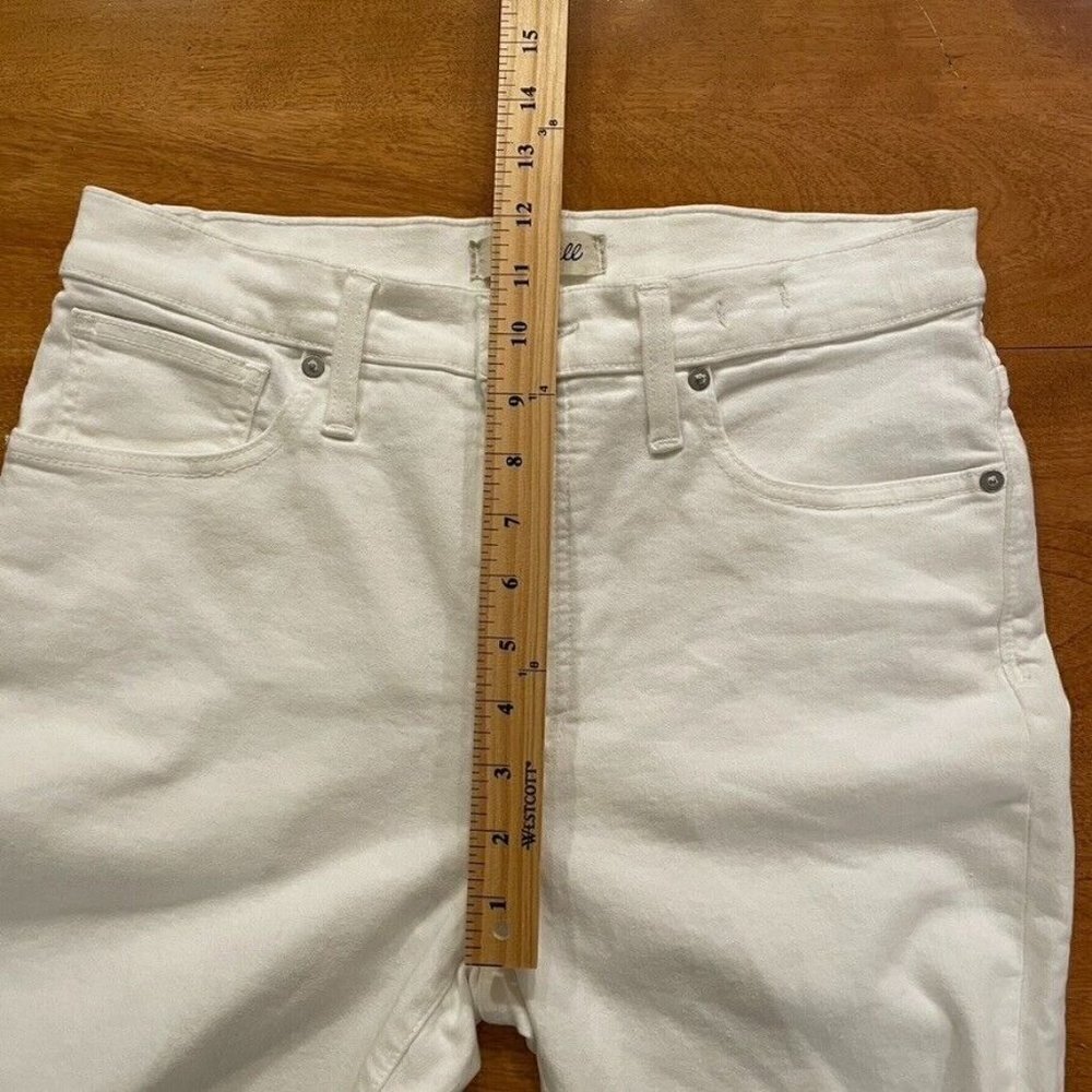 Madewell 9 Inch Mid Rise Skinny Crop Jeans Pure White Knee Rip Edition - Picture 8 of 13
